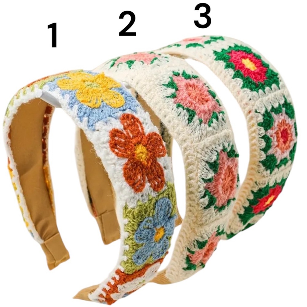 Granny Square Floral Wide Headbands